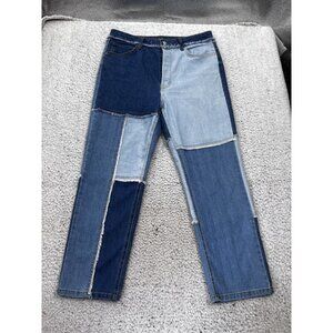 Wild Fable Women's Patchwork Straight Leg Jeans - Blue and Light Blue